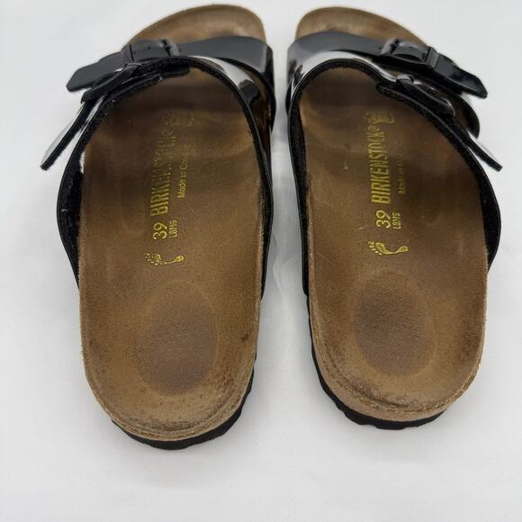 Birkenstock Ibiza Two Strap Black Patent Birk Flor Sandals Sz 39 EU / 8 US Women - Picture 6 of 9